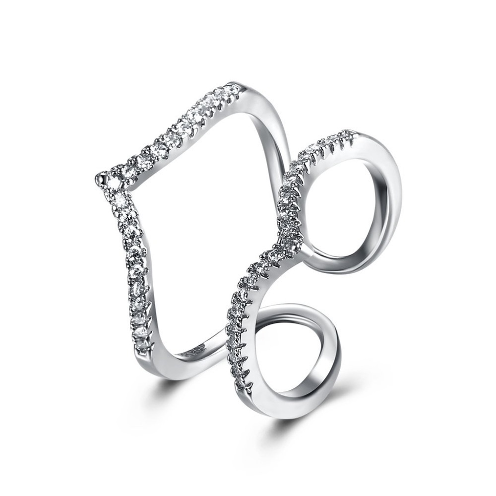 Adjustable Cubic Zirconia V Paving Open Platinum Plated Ring